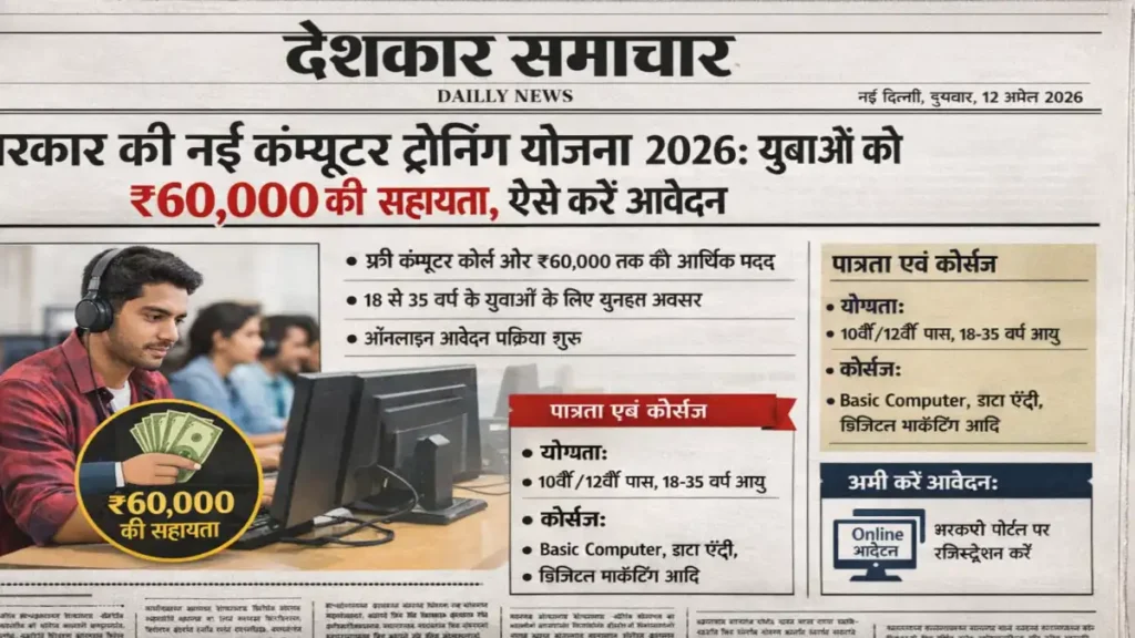 Computer Course 2026, Government Scheme India, Computer Training Yojana, Skill Development India, Free Computer Course, Digital Skills India, Youth Scheme India, Online Application Scheme