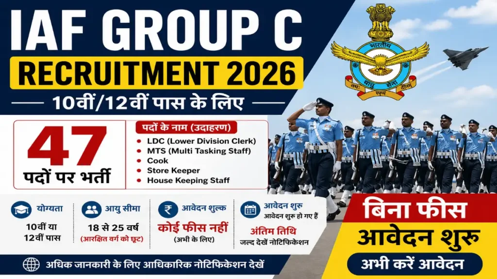 iaf group c, iaf 2026, air force vacancy, 10th pass job, 12th pass job, govt job india, free apply job, group c bharti, iaf vacancy 47, defence job india