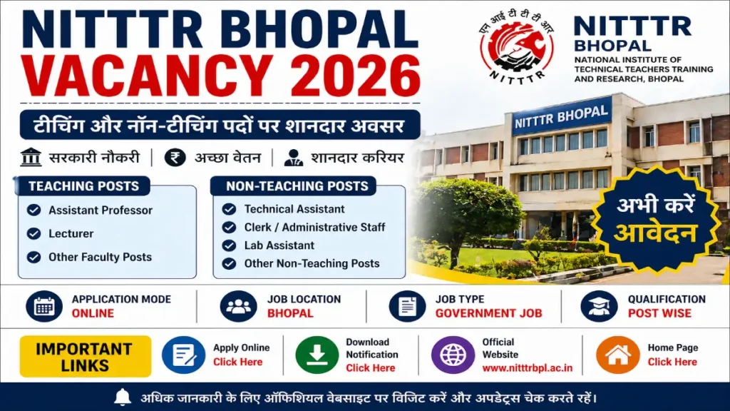 NITTTR Bhopal Vacancy 2026, NITTTR Recruitment, Teaching Jobs India, Non Teaching Jobs, Bhopal Govt Jobs, NITTTR Bhopal Recruitment, Faculty Vacancy 2026, Govt College Jobs, Sarkari Naukri Bhopal, NITTTR Notification