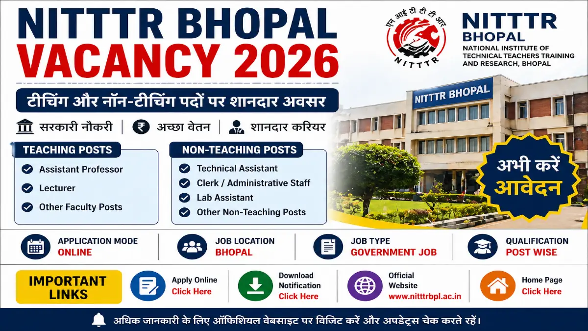 NITTTR Bhopal Vacancy 2026, NITTTR Recruitment, Teaching Jobs India, Non Teaching Jobs, Bhopal Govt Jobs, NITTTR Bhopal Recruitment, Faculty Vacancy 2026, Govt College Jobs, Sarkari Naukri Bhopal, NITTTR Notification