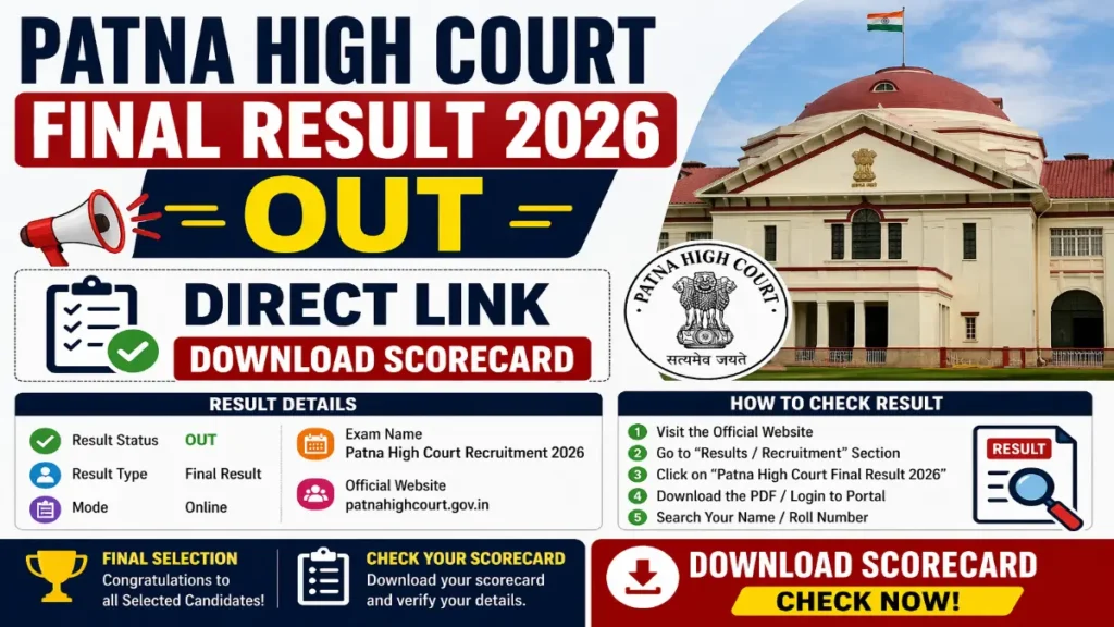 Patna High Court Result 2026, High Court Final Result, Patna HC Scorecard, Court Recruitment Result, Sarkari Result Court, Patna HC Merit List, Final Result 2026, Govt Job Result, High Court Jobs India, Patna High Court Update