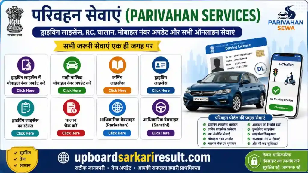 Parivahan Online Services, Parivahan Sewa, Sarathi Parivahan, Driving Licence Online, Learning Licence Apply, Driving Licence Status, RC Services, Vehicle Registration, Mobile Number Update DL, Vehicle Mobile Number Update, e Challan Check, Parivahan Portal, Sarathi Portal, RTO Online Services, Ministry of Road Transport, Driving Licence Renewal, Duplicate Driving Licence, RC Status, Vehicle Services India, Parivahan 2026