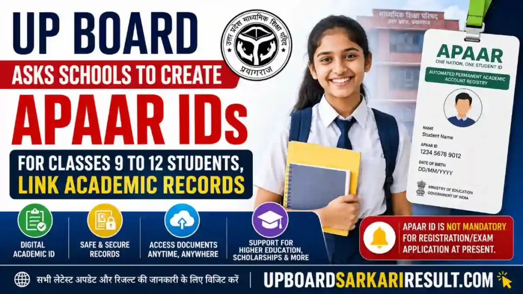 UP Board, UPMSP, APAAR ID, APAAR ID 2026, UP Board APAAR ID, APAAR ID for Students, Classes 9 to 12, UP Board Students, UP Board Registration 2026, UP Board Exam 2027, Student Academic ID, One Nation One Student ID, Digital Academic Records, DigiLocker, UP Board Latest News, UP Board News, Education News, Uttar Pradesh Education, Student ID, Academic Records